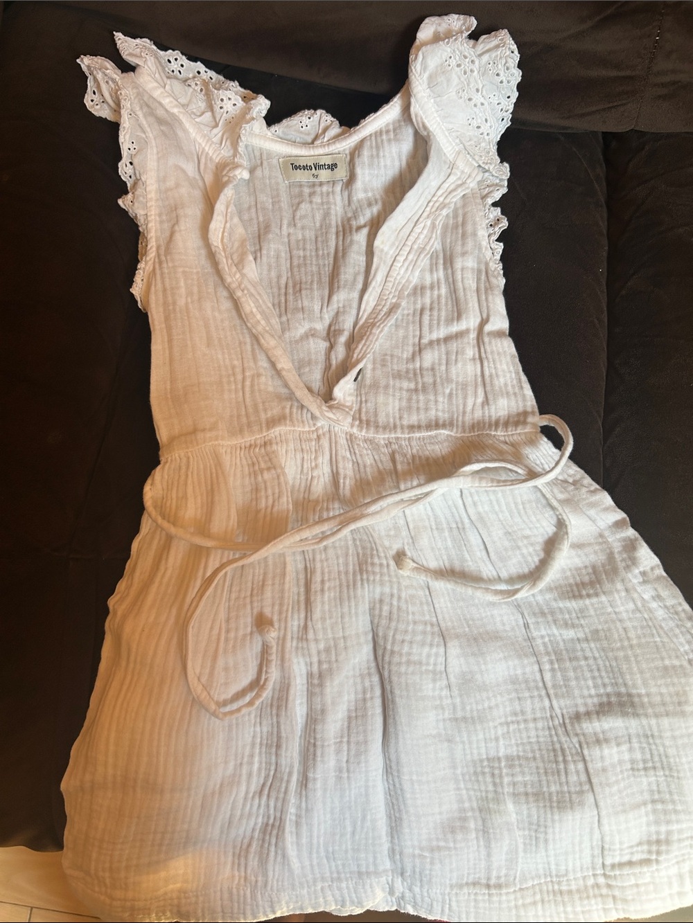 Tocoto Vintage White Eyelet Sleeve Gauze Dress 6y